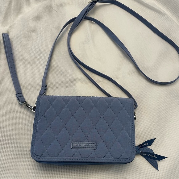 NWOT Vera Bradley RFID 3-in-1 Crossbody Bag in Microfiber Blue/Grey - Picture 2 of 11